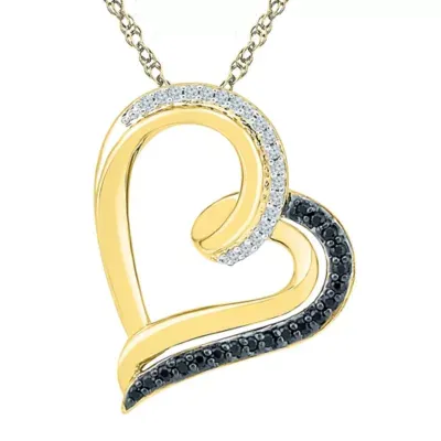 1/6 CT.T.W. Natural White and Color Enhanced Black Diamond 10K Yellow Gold Heart Pendant Necklace