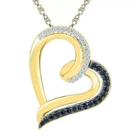 1/6 CT.T.W. Natural White and Color Enhanced Black Diamond 10K Yellow Gold Heart Pendant Necklace