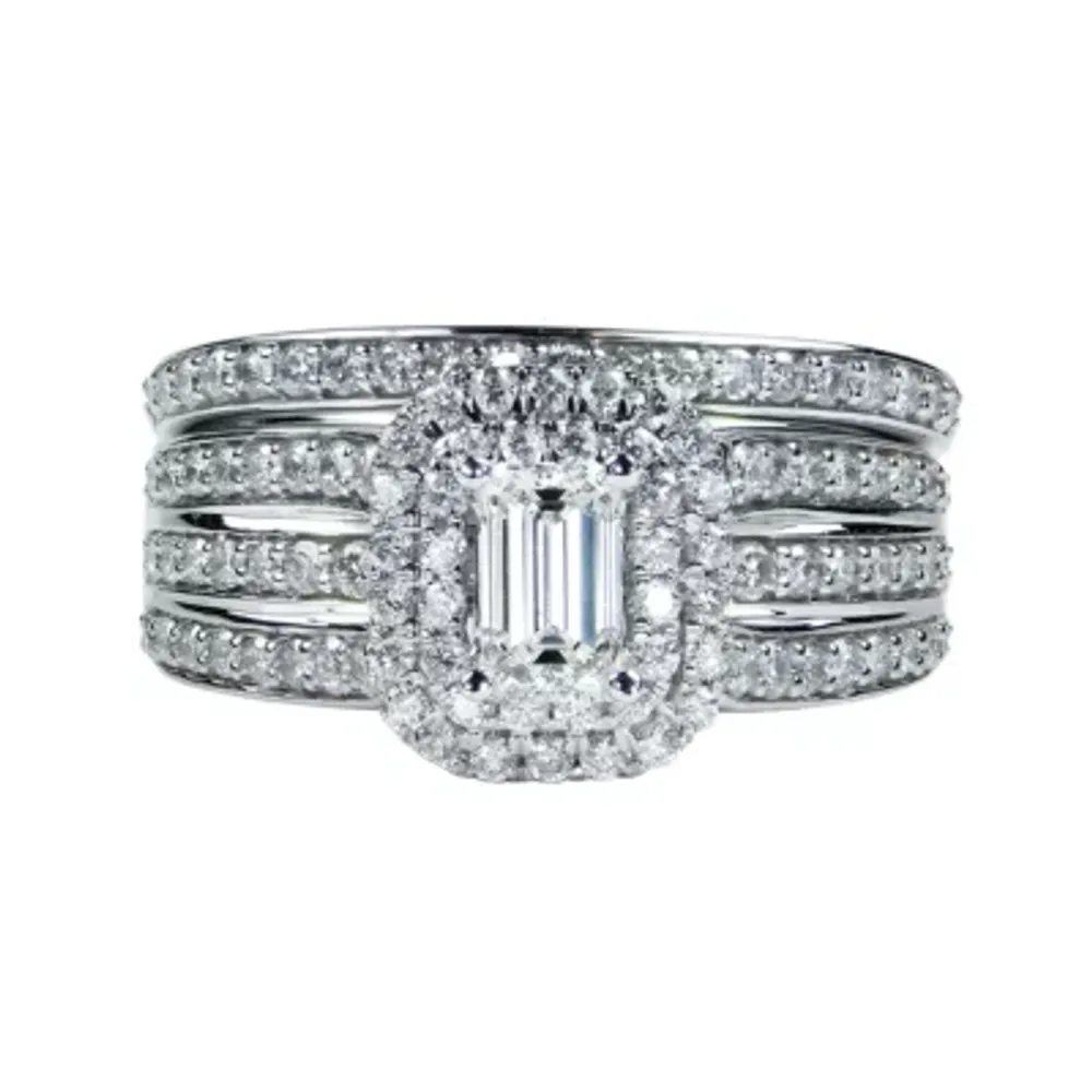 Signature By Modern Bride Womens 1 1/2 CT. T.W. Natural White Diamond 14K Gold Halo Engagement Ring