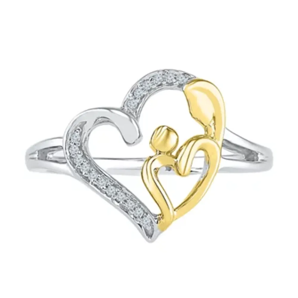 Womens Diamond Accent Mined White 10K Gold Over Silver Heart Cocktail Ring