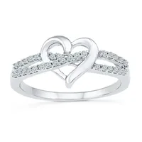 Womens 1/6 CT. T.W. Natural White Diamond Sterling Silver Heart Cocktail Ring