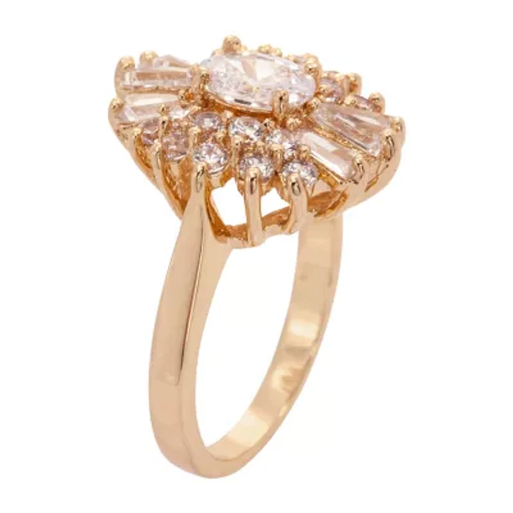 Sparkle Allure Cubic Zirconia 14K Gold Over Brass Cocktail Ring