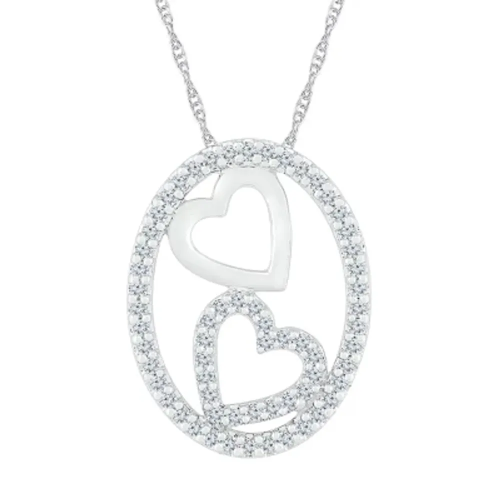 Womens 3/8 CT. T.W. Natural White Diamond 10K White Gold Heart Oval 18 Inch Pendant Necklace