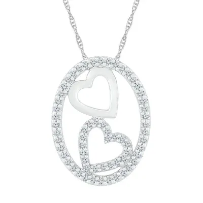 Womens 3/8 CT. T.W. Natural White Diamond 10K White Gold Heart Oval 18 Inch Pendant Necklace