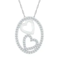 Womens 3/8 CT. T.W. Natural White Diamond 10K White Gold Heart Oval Pendant Necklace