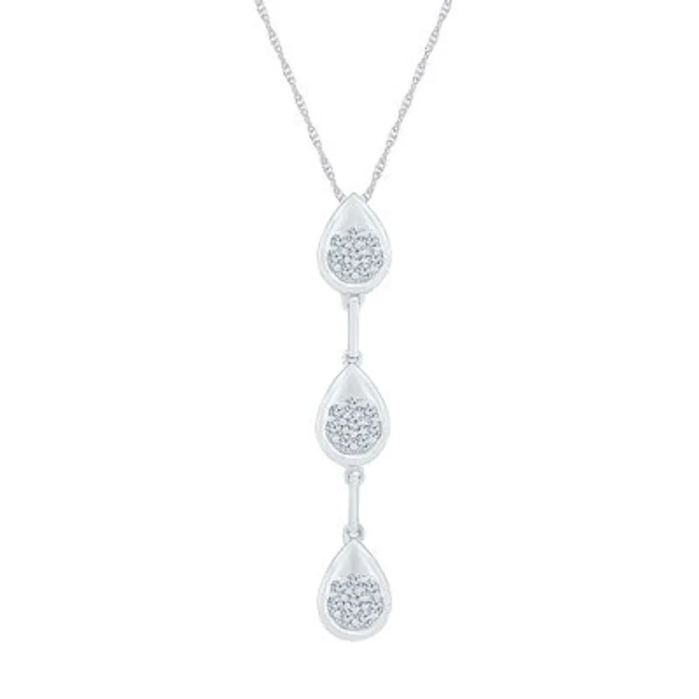 Linear Teardrop Womens 3/8 CT. T.W. Natural White Diamond 10K White Gold Pear Pendant Necklace