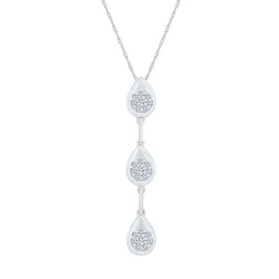 Linear Teardrop Womens 3/8 CT. T.W. Natural White Diamond 10K White Gold Pear Pendant Necklace