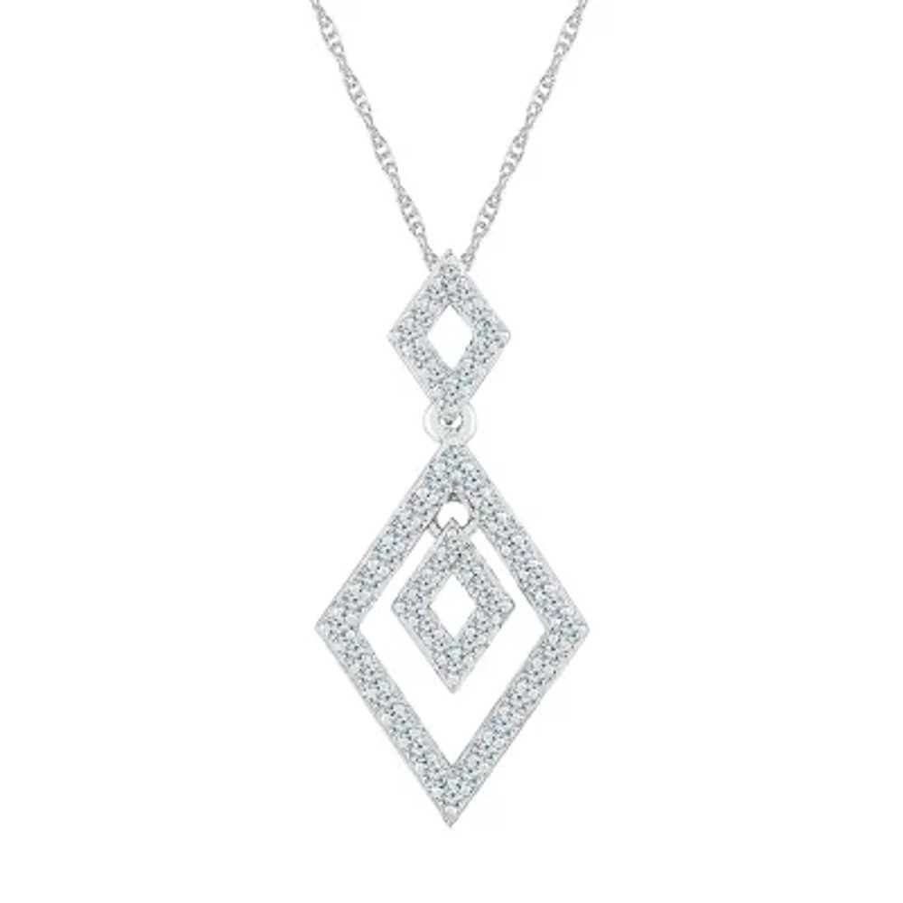 Womens 3/8 CT. T.W. Natural White Diamond 10K White Gold Diamond Pendant Necklace