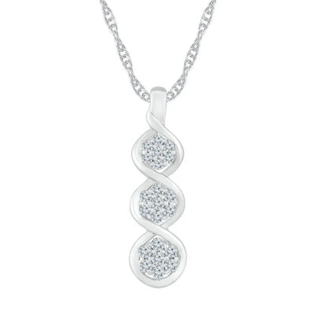 Linear 3-Stone Style Womens 1/3 CT. T.W. Natural White Diamond 10K White Gold Pendant Necklaces