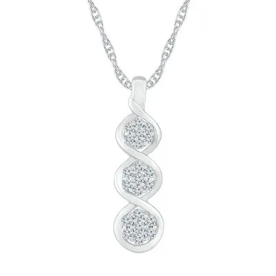 Linear 3-Stone Style Womens 1/3 CT. T.W. Natural White Diamond 10K White Gold Pendant Necklaces