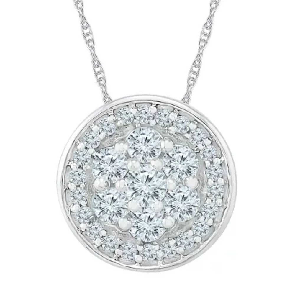 Womens 3/8 CT. T.W. Natural White Diamond 10K White Gold Round Pendant Necklace