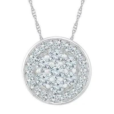 Womens 3/8 CT. T.W. Natural White Diamond 10K White Gold Round Pendant Necklace