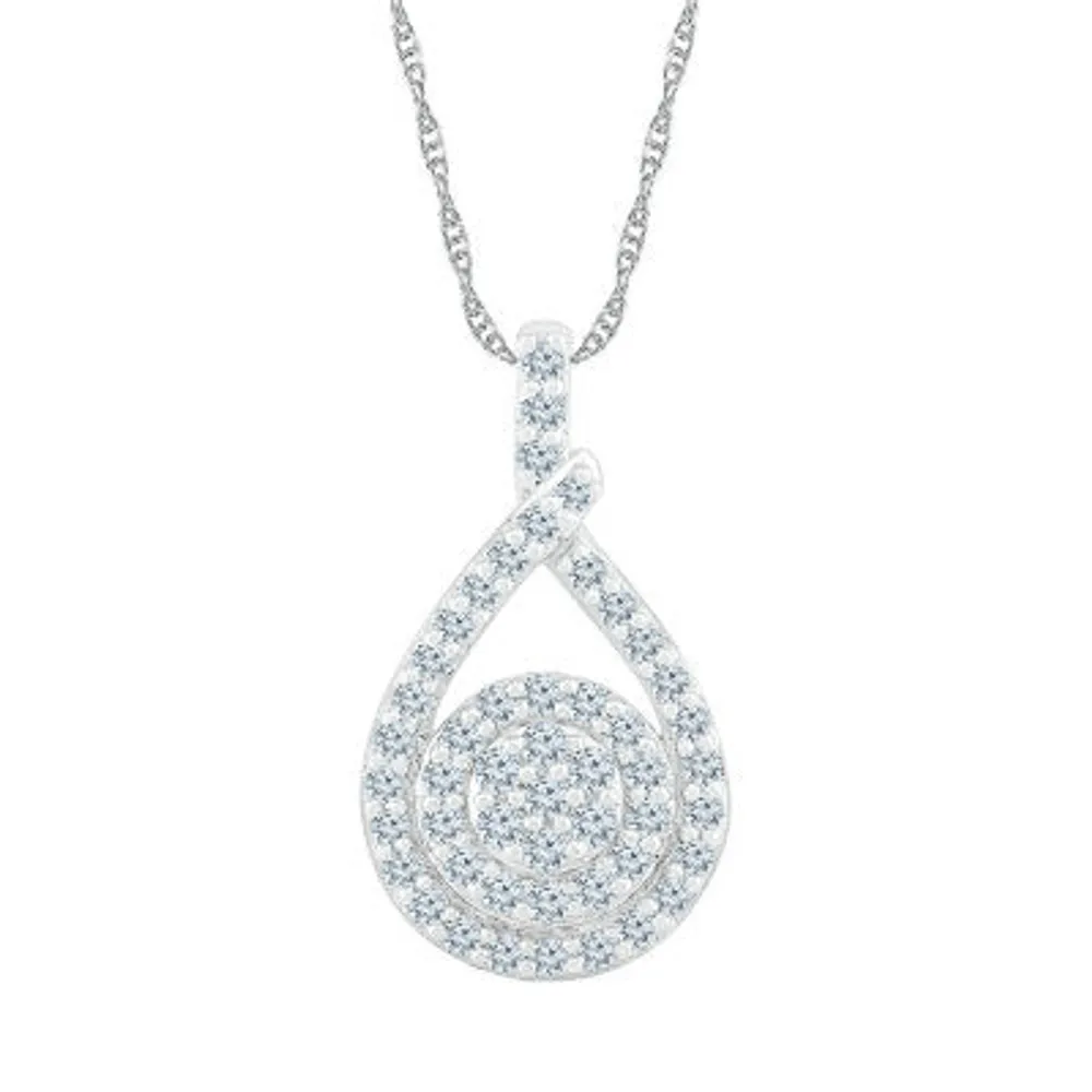 Womens 3/4 CT. T.W. Natural White Diamond 10K White Gold Pear Pendant Necklace