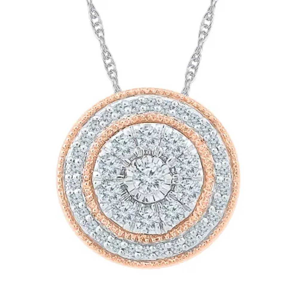 Womens 1/2 CT. T.W. Natural White Diamond 10K Two Tone Gold Round Pendant Necklaces