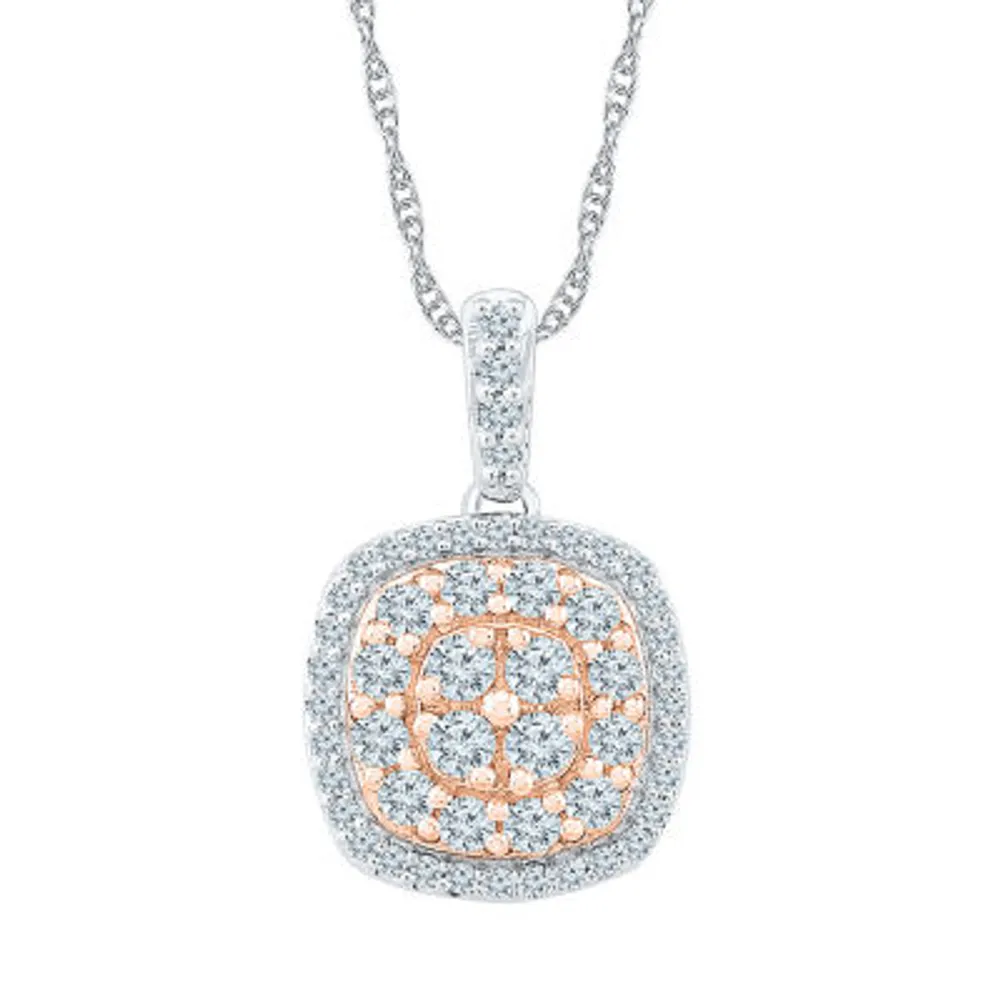 Womens 1 CT. T.W. Natural White Diamond 10K Two Tone Gold Pendant Necklaces