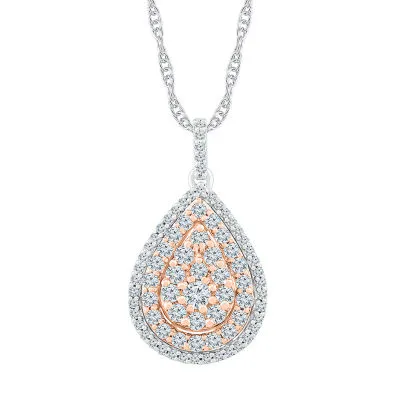 Womens 1 CT. T.W. Natural White Diamond 10K Two Tone Gold Pear Pendant Necklaces