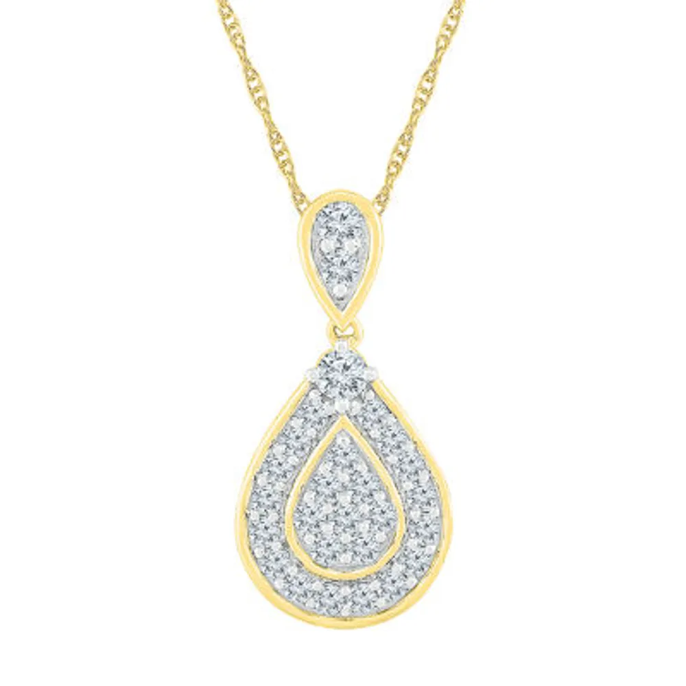 Womens 1 CT. T.W. Natural White Diamond 10K Gold Pear Pendant Necklaces