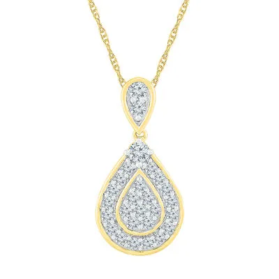 Womens 1 CT. T.W. Natural White Diamond 10K Gold Pear Pendant Necklaces