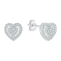 1/4 CT. T.W. Natural White Diamond 10K White Gold 7.4mm Heart Stud Earrings