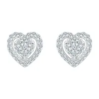 1/4 CT. T.W. Natural White Diamond 10K White Gold 7.4mm Heart Stud Earrings