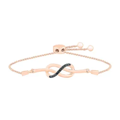 Womens Diamond Accent Natural Black Diamond 10K Rose Gold Infinity Bolo Bracelet
