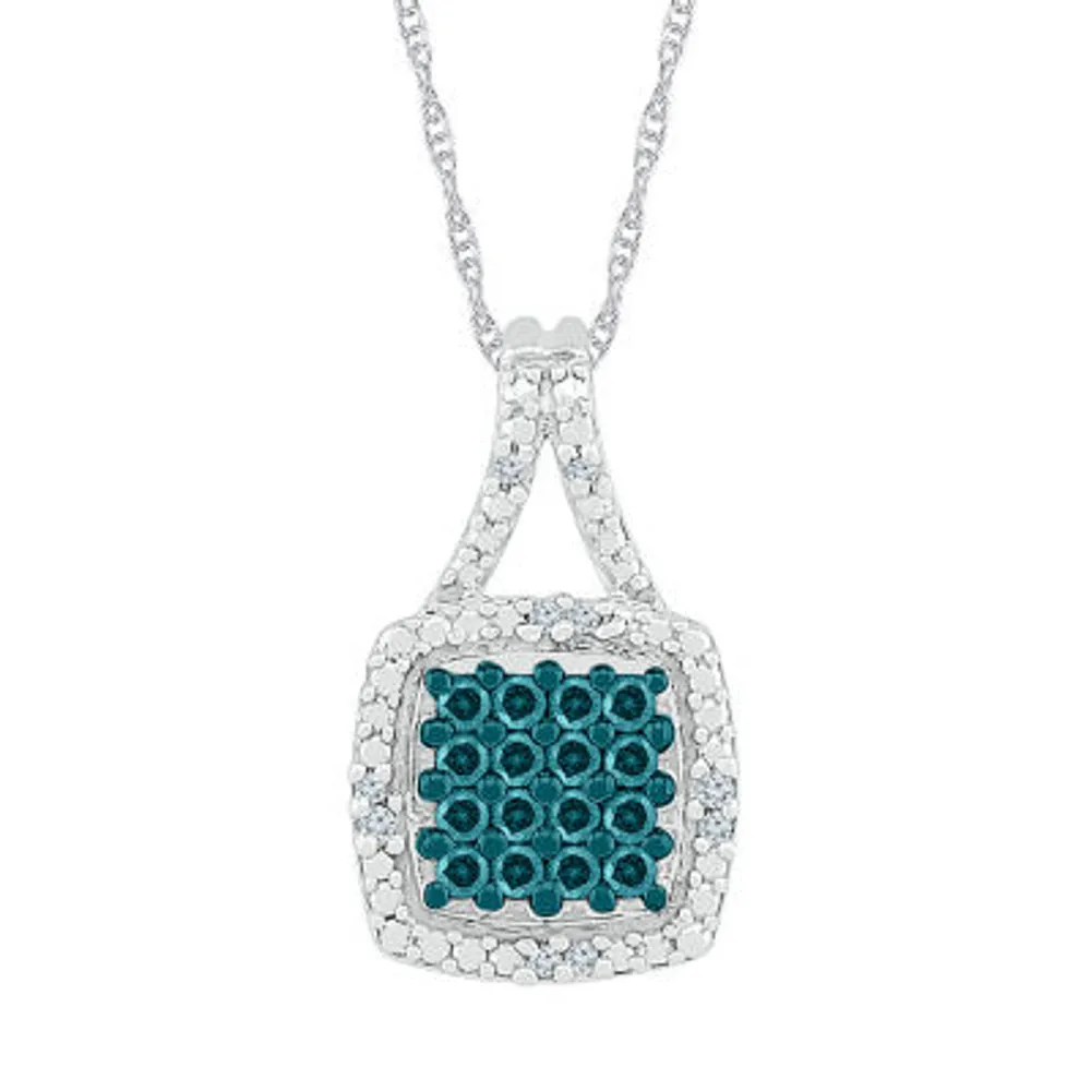 Womens 1/6 CT. T.W. Natural Blue Diamond Sterling Silver Cushion 18 Inch Pendant Necklace