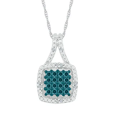 Womens 1/6 CT. T.W. Natural Blue Diamond Sterling Silver Cushion 18 Inch Pendant Necklace