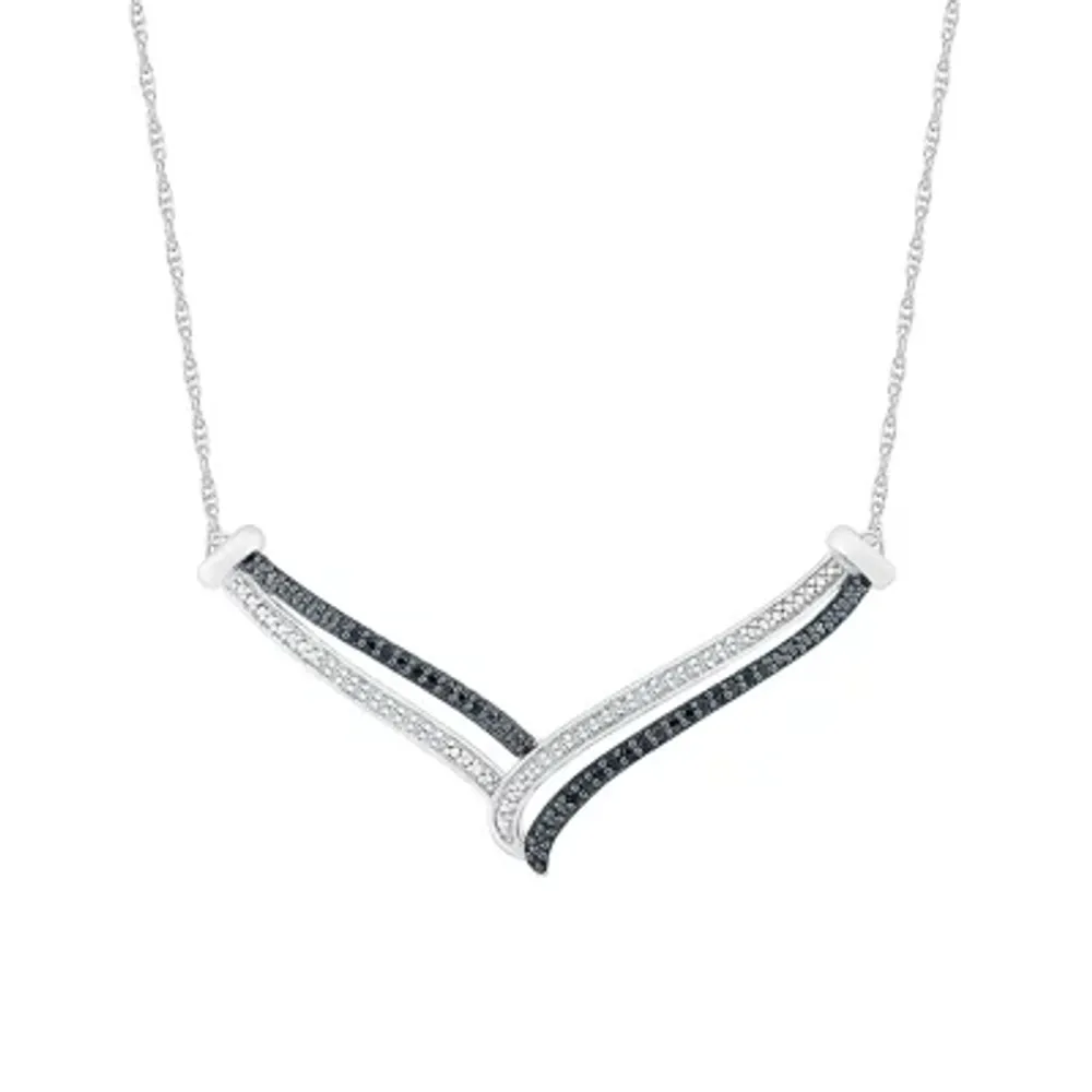 Womens Black Diamond Sterling Silver 18 Inch Chevron Necklace