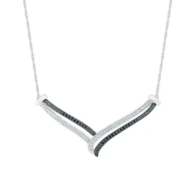 Womens Black Diamond Sterling Silver 18 Inch Chevron Necklace