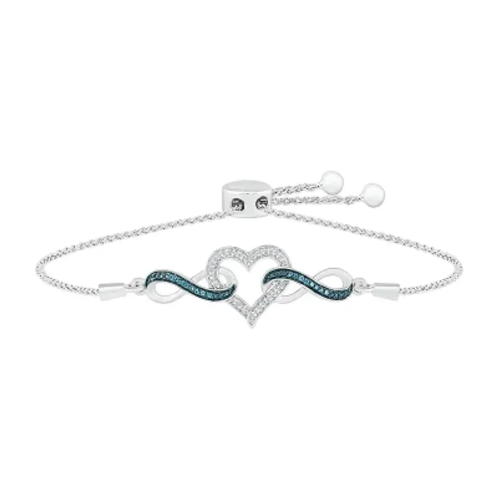Diamond Accent Natural Blue Diamond Sterling Silver Heart Infinity Bolo Bracelet