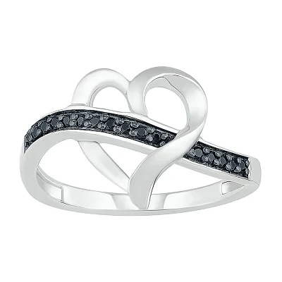 Womens Diamond Accent Natural Black Sterling Silver Heart Cocktail Ring
