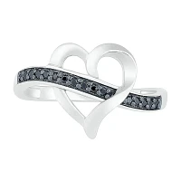 Womens Diamond Accent Natural Black Sterling Silver Heart Cocktail Ring