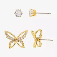 Sparkle Allure 2 Pair Cubic Zirconia Butterfly Earring Set