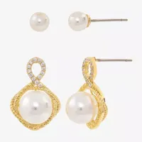 Sparkle Allure 2 Pair Simulated Pearl Earring Set