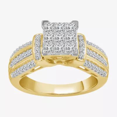 1 CT.T.W. Natural Diamond Side Stone Engagement Ring in 10K or 14K Gold