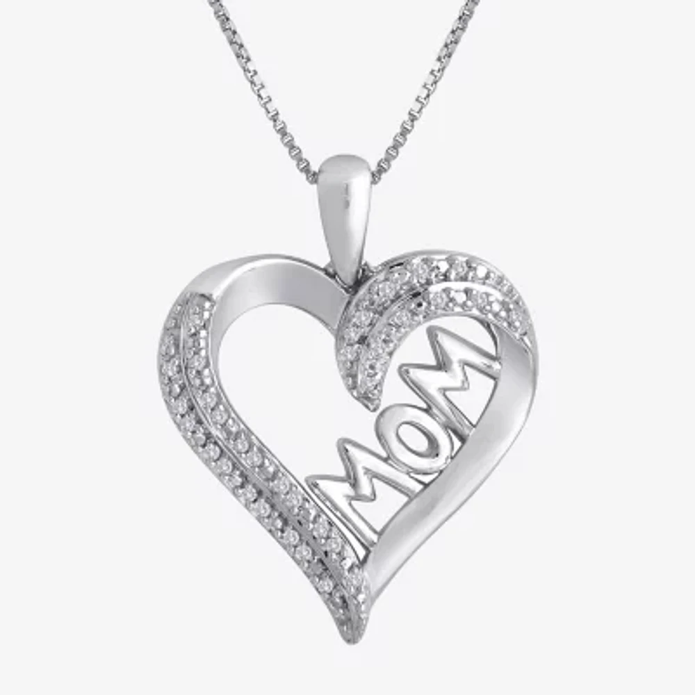 1/10 CT.T.W. Natural Diamond "MOM" Heart Necklace in  Sterling SIlver"