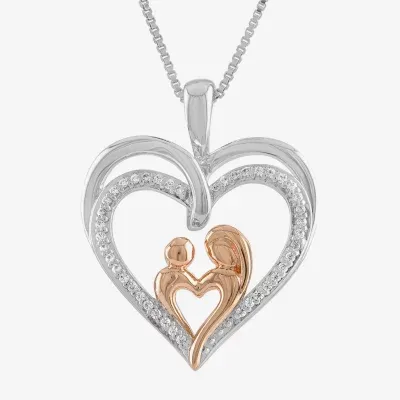 "Mother And Daughter" Womens 1/10 CT. T.W. Mined White Diamond 14K Rose Gold Over Silver Sterling Silver Heart Pendant Necklace