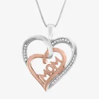 1/10 CT.T.W. Natural  Diamond "MOM" Heart Necklace in Sterling SIlver and 14KT Rose Gold Over SIlver"