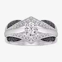 Midnight Black Womens 1/3 CT. T.W. Natural Diamond 14K White Gold Ring Guard