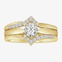 Womens 1/5 CT. Natural White Diamond 14K Gold Wedding Ring Guard