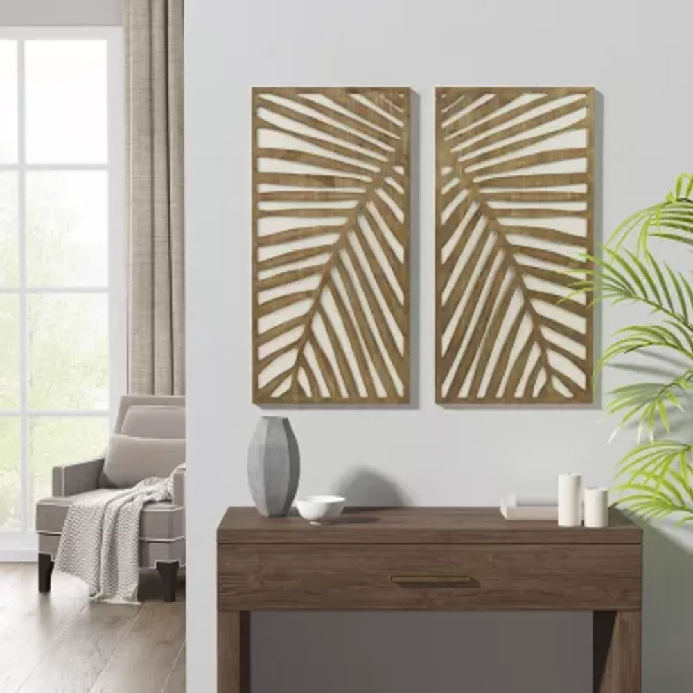 Madison Park Birch Palms Two-Tone Wood Panel 2-pc. Wall Art Sets