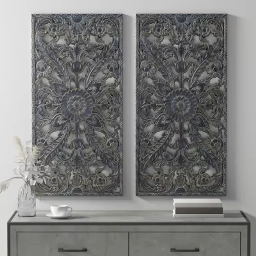 Madison Park Botanical Distressed Carved Wood 2-pc. Wall Art Sets