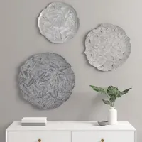 Madison Park Rosalie Textured Feather Metal Disc 3-pc. Wall Art Sets