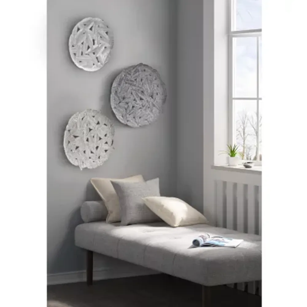 Madison Park Rosalie Textured Feather Metal Disc 3-pc. Wall Art Sets