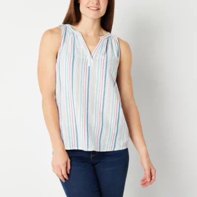 St. John's Bay Tall Womens Split Crew Neck Sleeveless Blouse