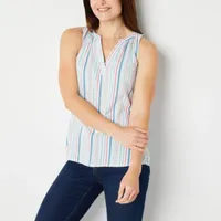 St. John's Bay Tall Womens Split Crew Neck Sleeveless Blouse