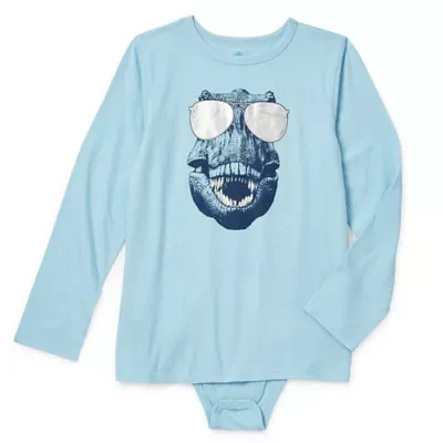 Thereabouts Little & Big Boys Adaptive Crew Neck Long Sleeve Bodysuit