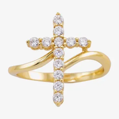 Sparkle Allure Bypass Womens Cubic Zirconia 14K Gold Over Brass Cross  Cocktail Ring