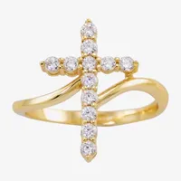 Sparkle Allure Bypass Cubic Zirconia 14K Gold Over Brass Cross  Cocktail Ring