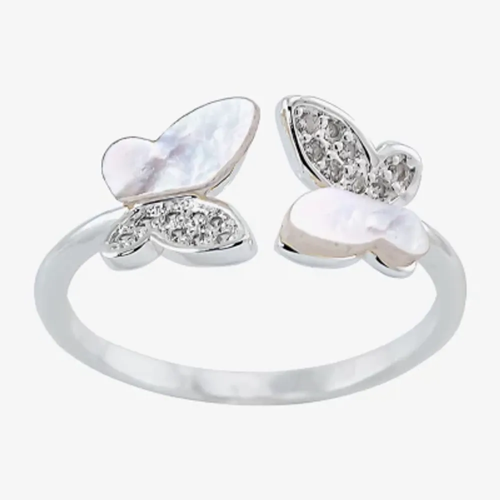 Sparkle Allure Bypass Mother Of Pearl Pure Silver Over Brass Butterfly Band